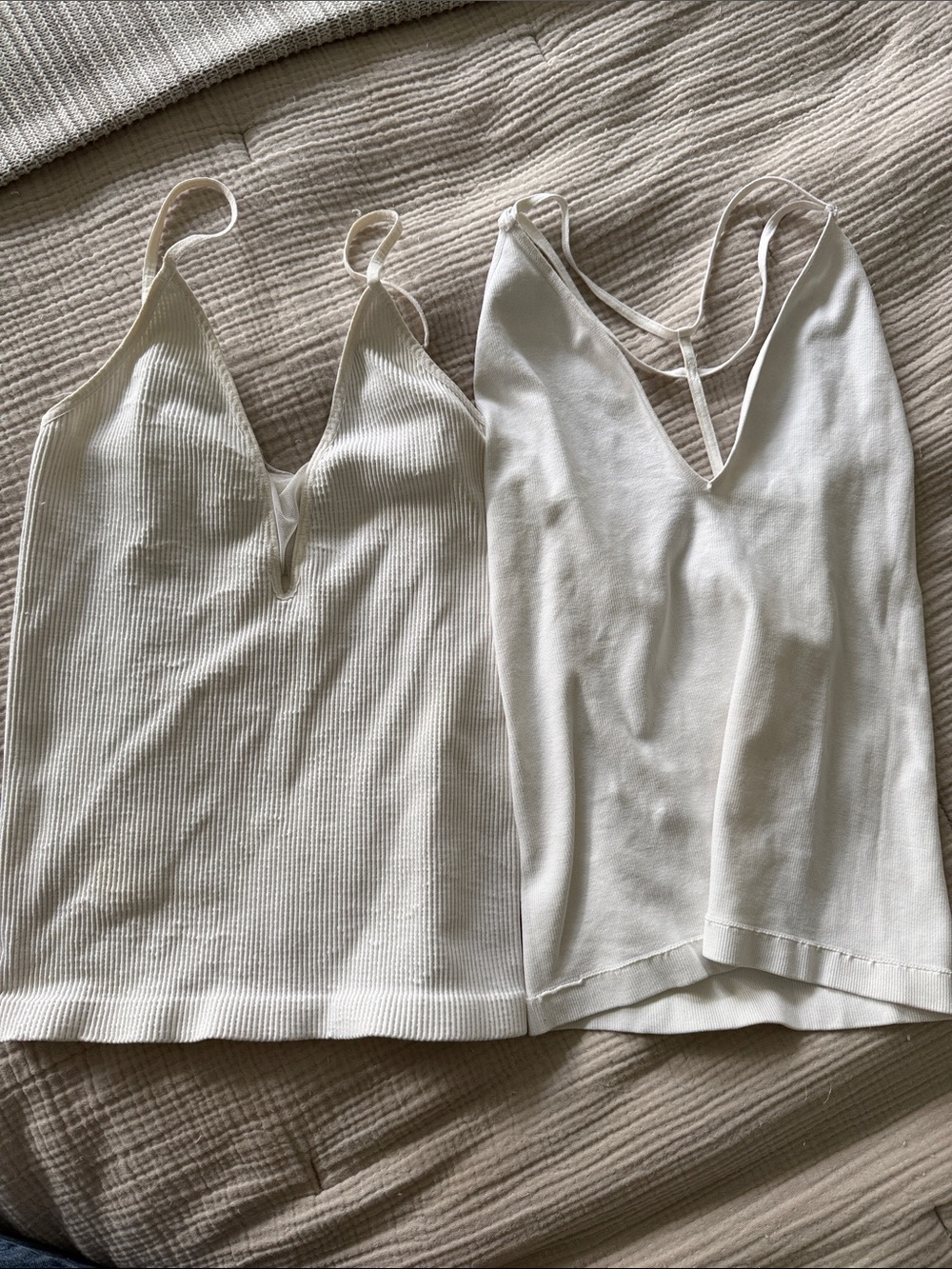 Free People Intimately Deep V White V-Neck Tank Tops - Set of 2